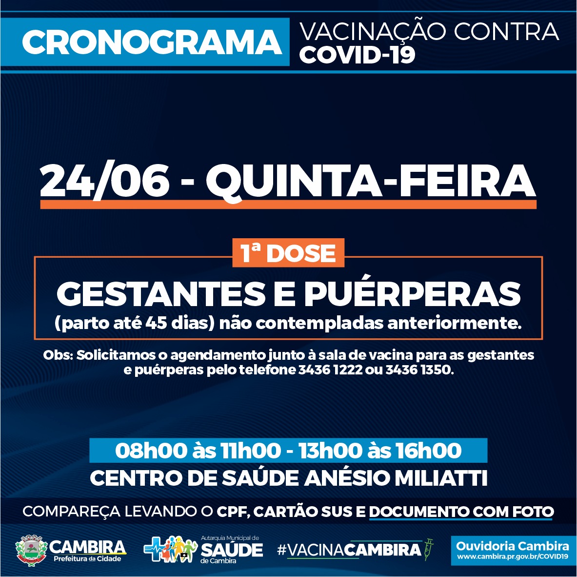 Autarquia Municipal De Saude Inicia Vacinacao Na Populacao Em Geral De 50 Anos Prefeitura Municipal De Cambira Pr